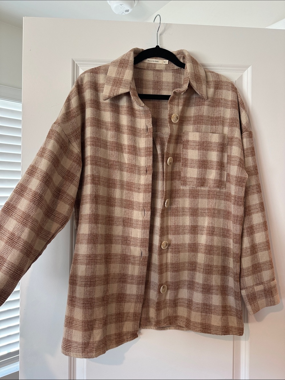 Ellison Plaid Utility Shacket in Beige and Brown